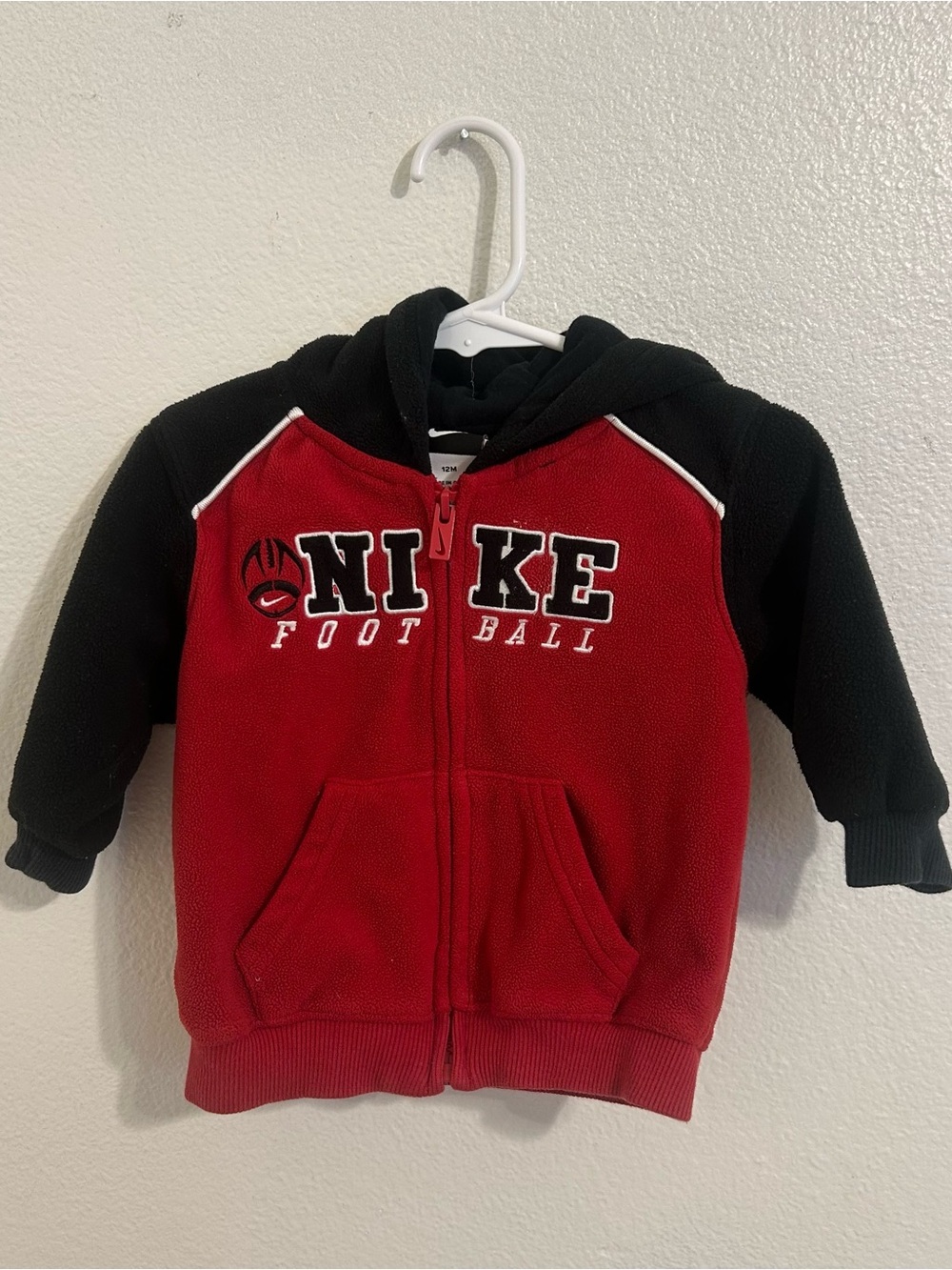 Y2K Nike Football Fleece Zip Up Hoodie Red Black White Infant Size 12 Months